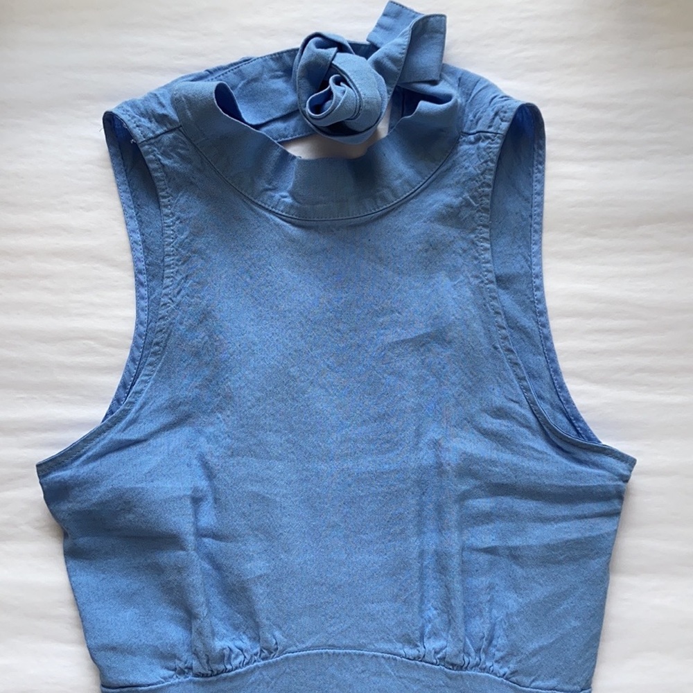ZARA Halter Neck Sleeveless Linen Midi Bow Dress - Picture 7 of 9